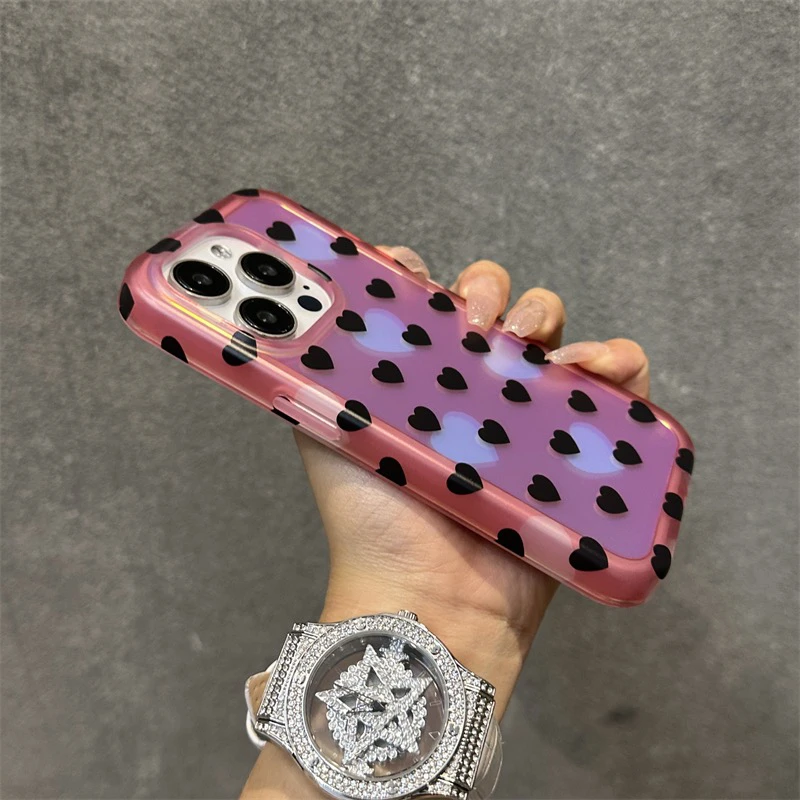 苹果15手机壳双层二合一荧光爱心iPhone14promax简约13磨砂12防摔
