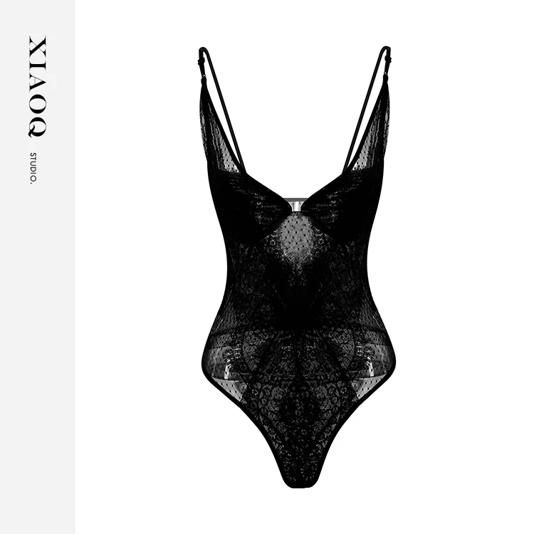 【小Q家】59805性感修身蕾丝弹力带钢圈连体衣T