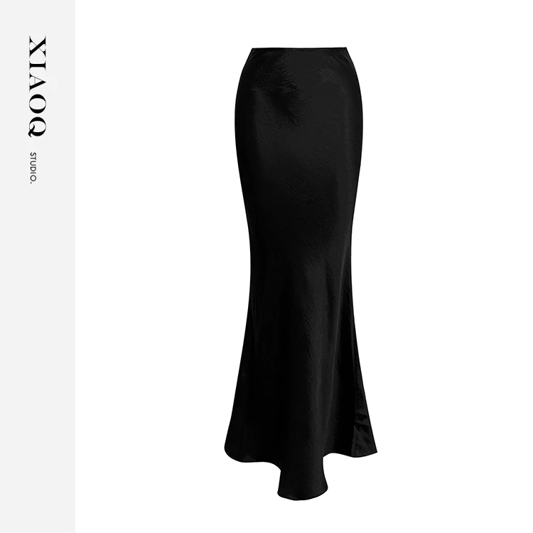 【小Q家】59852法式高级感光泽缎面垂顺包臀长款半身裙T