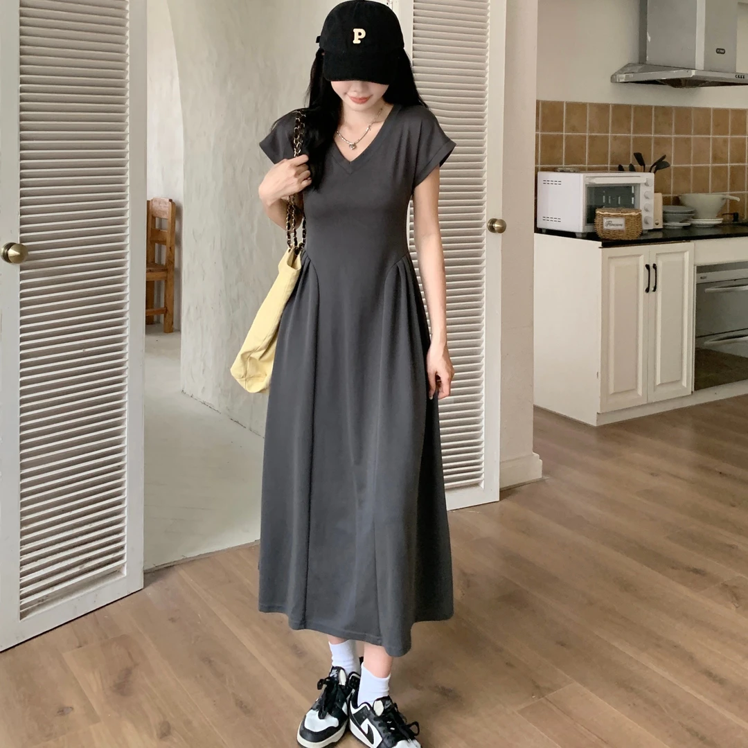 孕妇装夏装2023夏季法式v领气质纯棉舒适简约高级感孕妇连衣裙子
