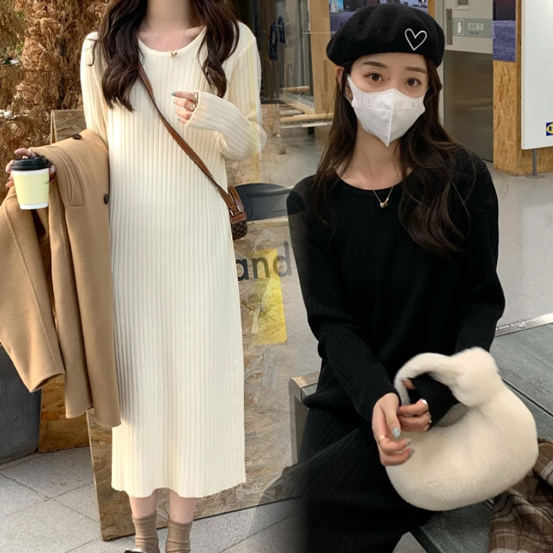 孕妇连衣裙秋装法式孕妇装上班可穿大码宽松时尚针织孕期裙子秋冬