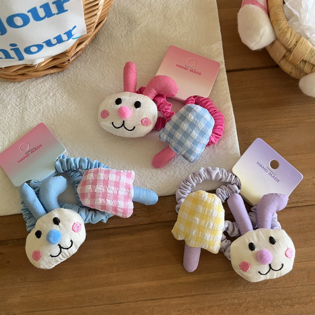 韩系可爱布艺小兔蘑菇发圈高弹力扎发绳趣味甜美