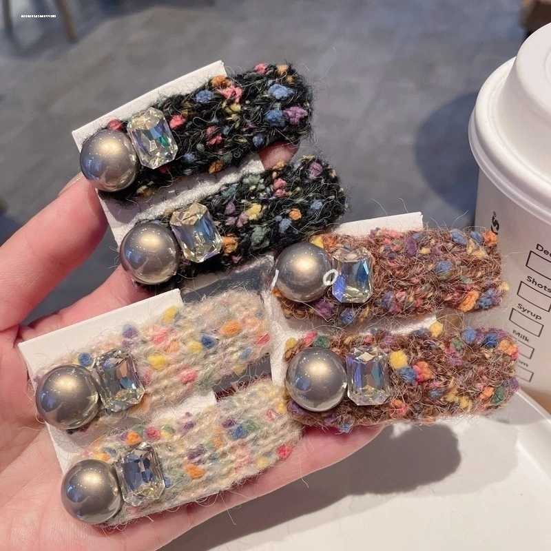 法式气质时尚少女风彩色毛线bb夹刘海夹时尚前额碎发夹侧边夹发卡