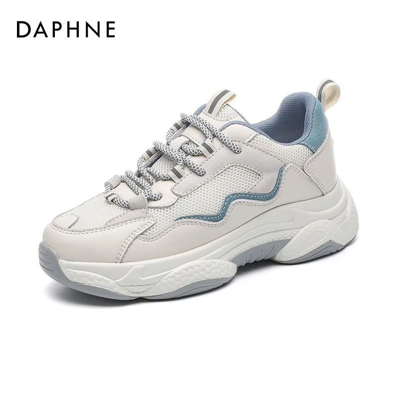 Daphne/达芙妮女鞋秋冬季真皮百搭增高厚底跑步鞋休闲运动鞋ins潮