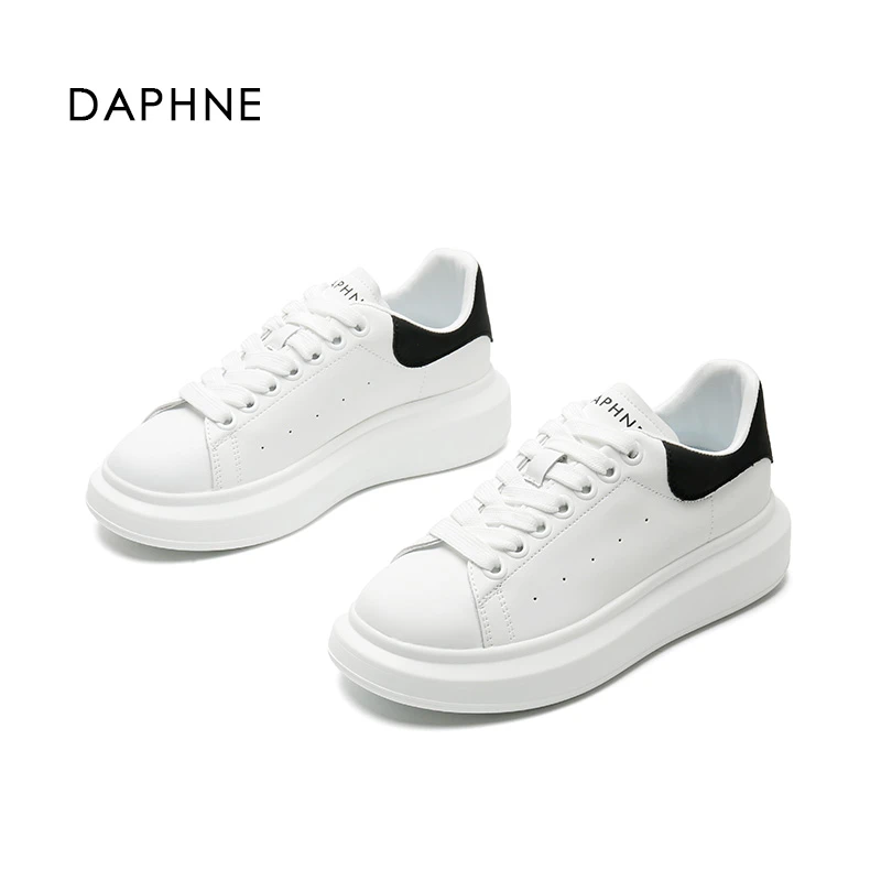 Daphne/达芙妮爆款真皮小白鞋女2024春季时尚百搭厚底休闲板鞋