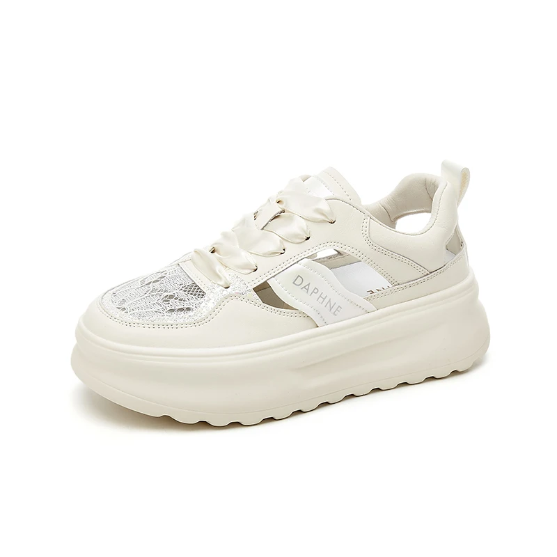 达芙妮2025春季新款时尚百搭透气厚底增高网面休闲板鞋BW-24172