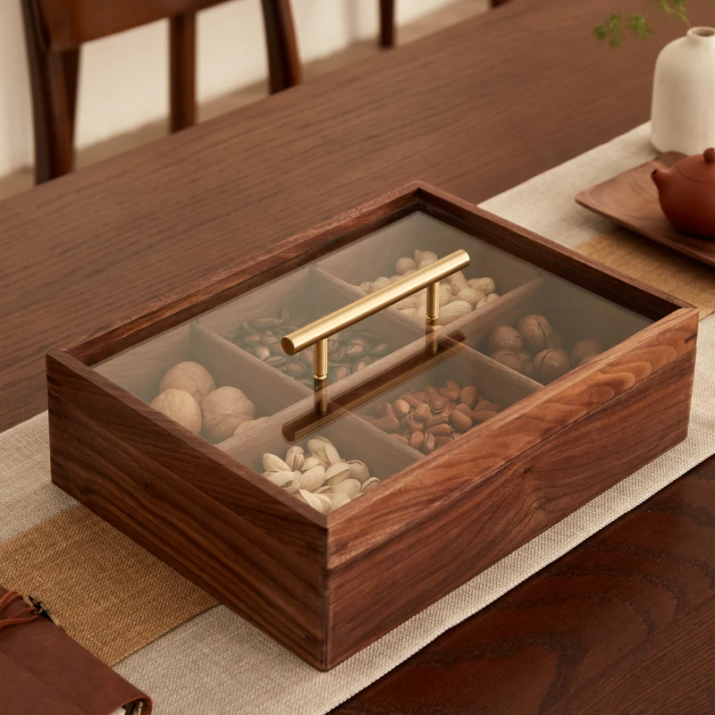 木迹-北美黑胡桃铜把手六格干果盒