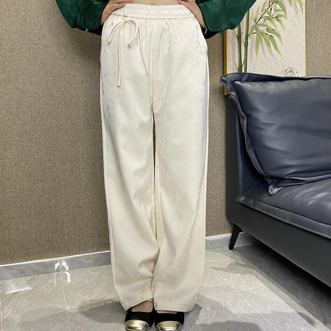 新中式加厚加绒松紧腰长裤百搭气质女外穿轻奢高级女