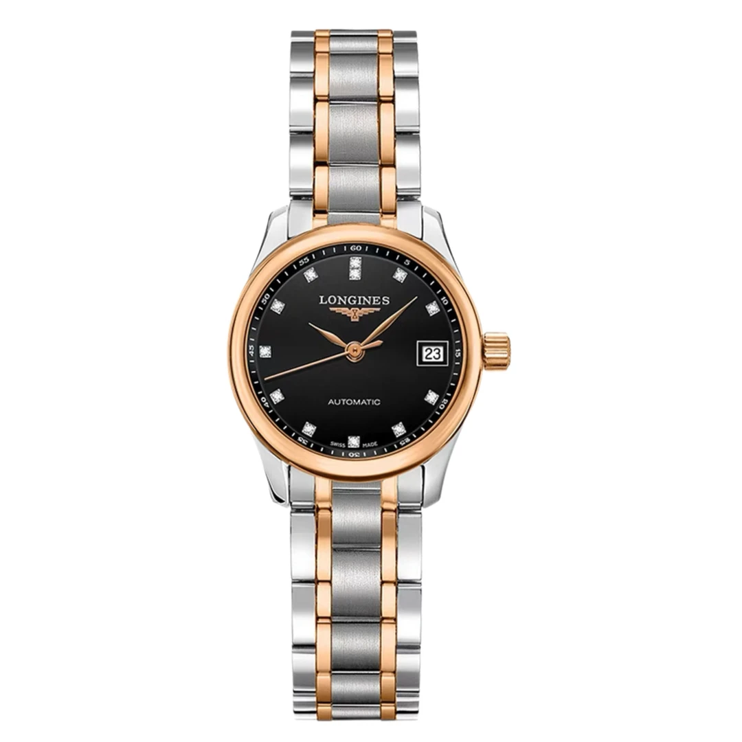 99新 Longines/浪琴 华/名匠128玫瑰金边黑钻/25.5表径/女士