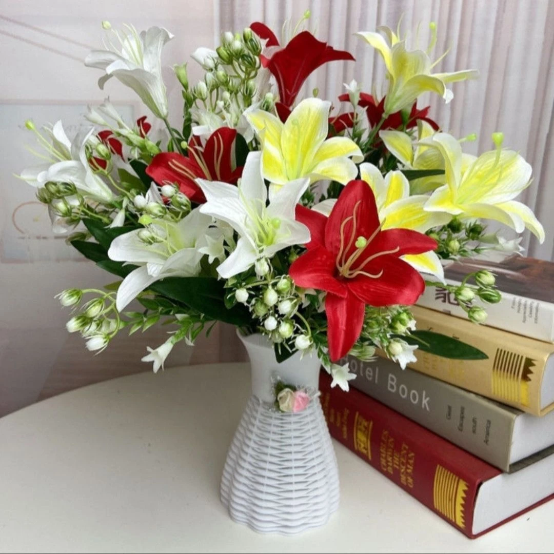 百合花结婚花瓶套装摆设室内餐桌插花仿真花装饰门店摆件花艺高档