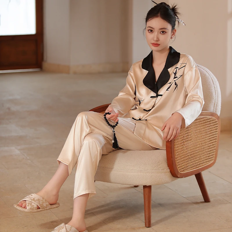 松子壳2025超火新高级氛围感睡衣女新中式秋款复古提花家居服套装