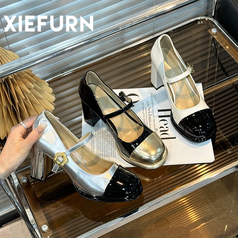 XIEFURN/鞋夫人百搭仙女风圆头玛丽珍鞋2024粗跟跟鞋中跟气质