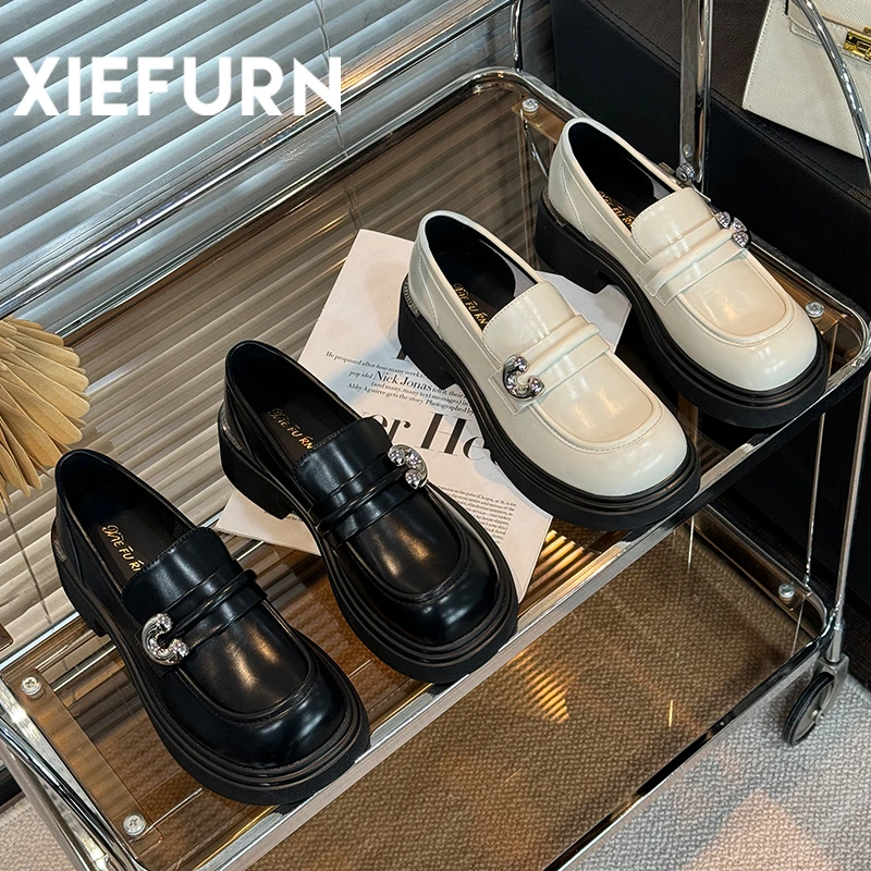 XIEFURN/鞋夫人厚底乐福鞋套脚单鞋春秋透气百搭时尚增高显瘦女鞋