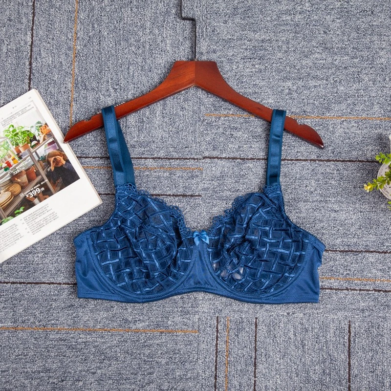 钢圈格子超薄外贸内衣半透性感文胸A0217欧美内衣75-105CDE