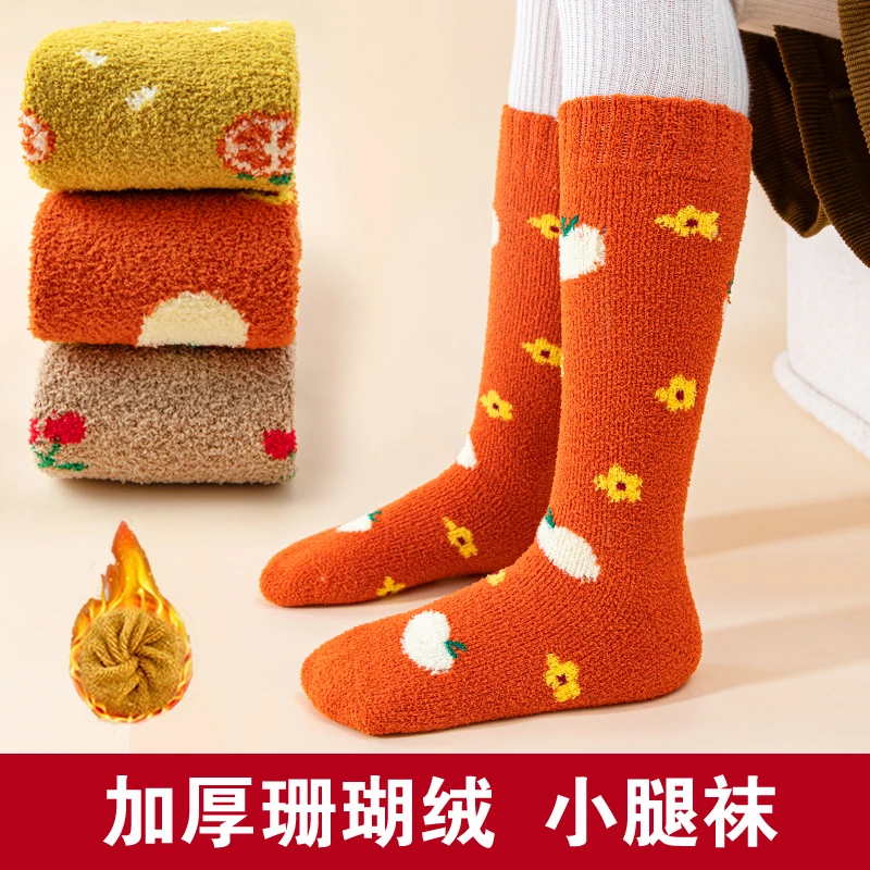 儿童袜子冬季珊瑚绒加绒加厚宝宝男童女童厚袜子秋冬款毛圈毛巾袜