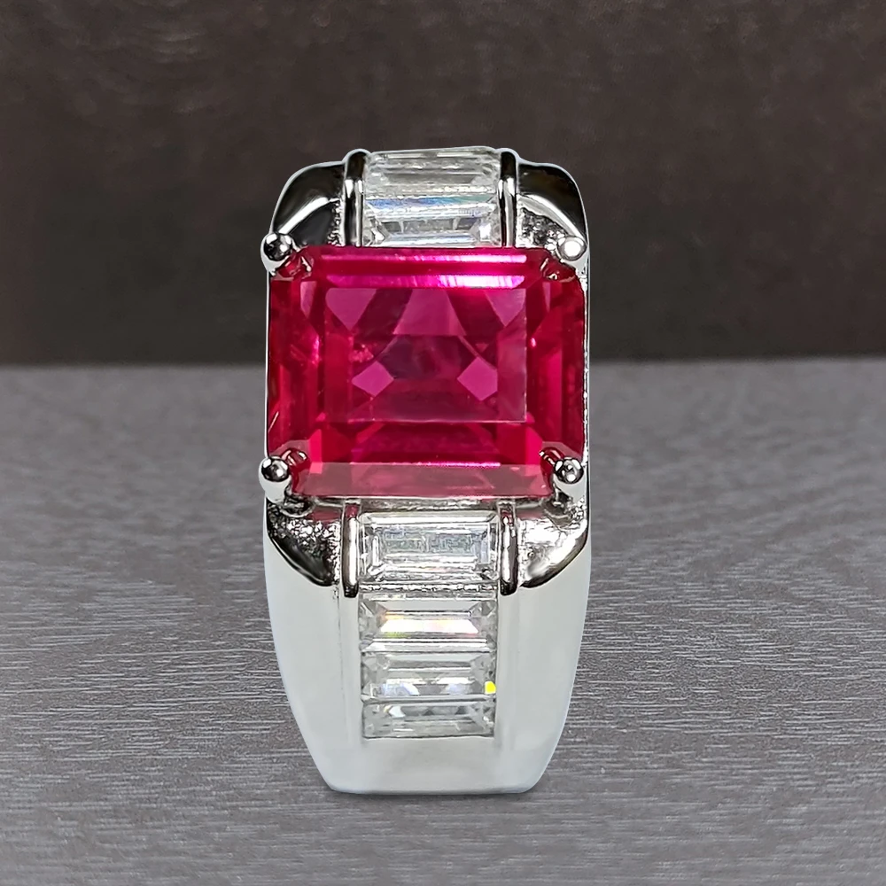 Luminora-培育红宝石鸽血红S925银镀金戒指男士马鞍款男戒KSJ944