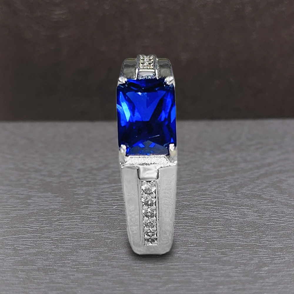 培育蓝宝石皇家蓝镶嵌S925银镀金戒指1.7ct时尚精致简约KSJ509