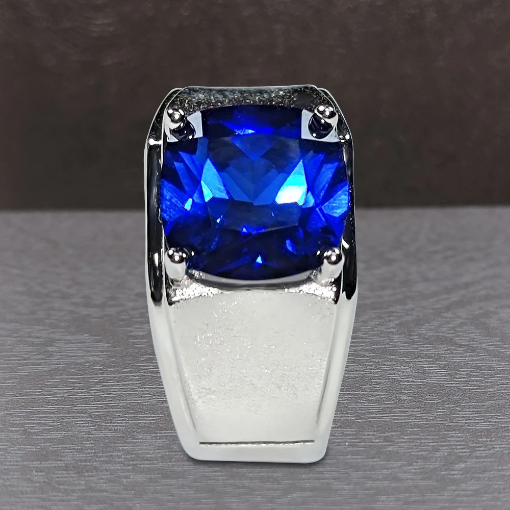 Luminora- 斯里皇家蓝蓝宝石S925银镀金培育戒指气质男款KSJ955