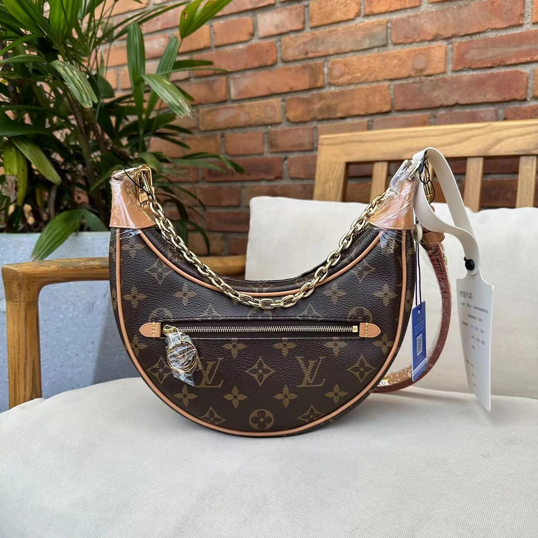 99新 LouisVuitton/路易威登 lv老花豌豆月亮腋下手提包