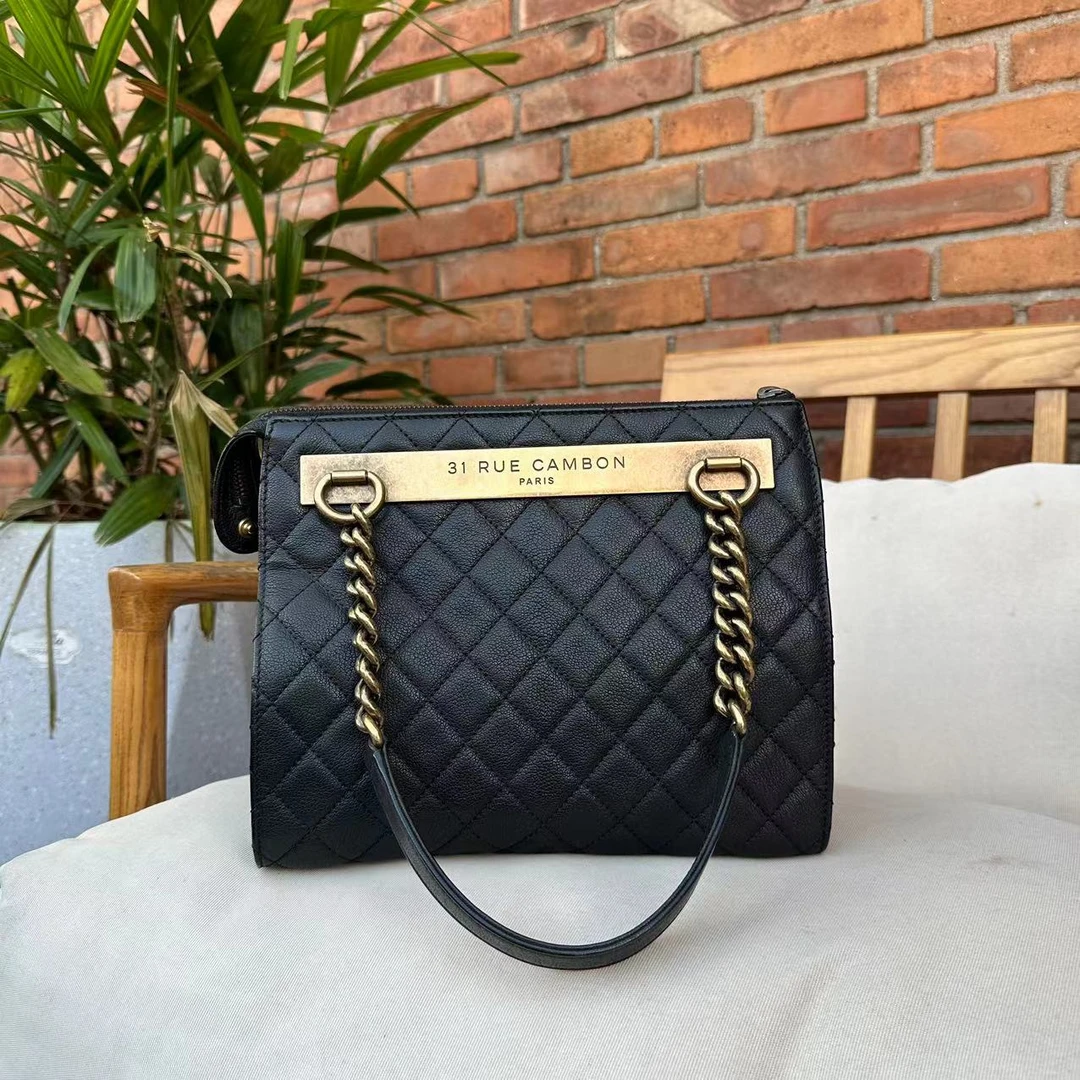 95新 Chanel/香奈儿 香奈儿复古255黑金荔枝牛手提包