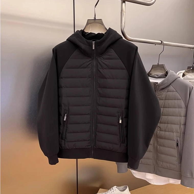 秋冬季轻薄棉衣男外套冬季新款韩版连帽加棉夹克拼接休闲棉袄外套