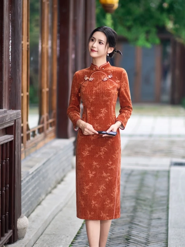橘朵-新款加厚秋冬款显白旗袍冬季日常中国风