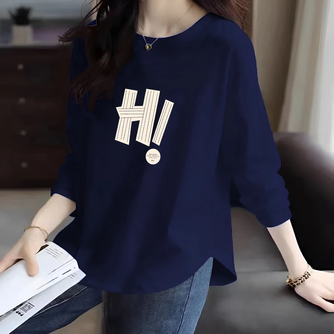 专柜撤回~纯棉弧形下摆长袖t恤女设计感小众休闲百搭别致打底衫