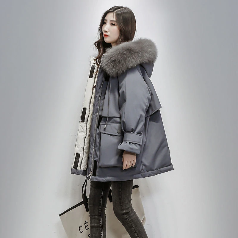 2023新款宽松羽绒服女中长款冬季新款大毛领面包服加厚大码棉