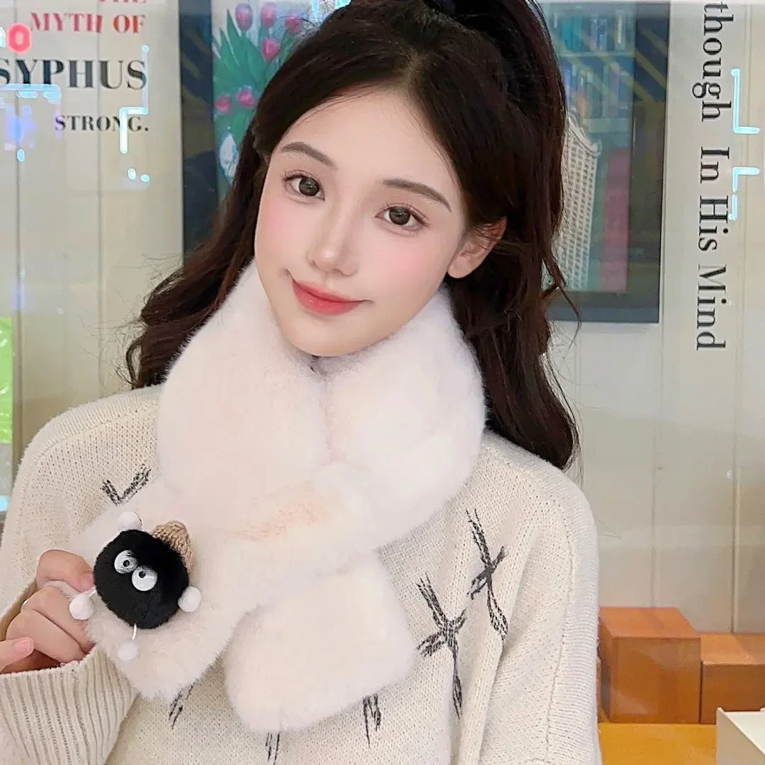 围巾保暖 围脖学生小清新 少女可爱百搭冬季仿兔毛毛绒小围巾卡通