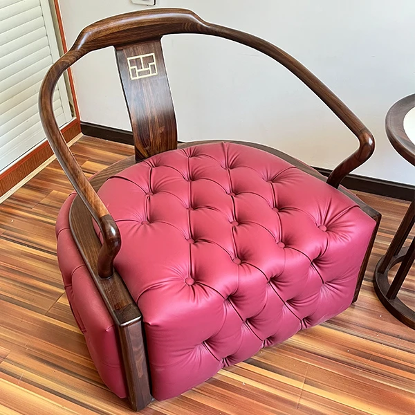 新中式休闲椅三件套太师椅乌金木单人沙发椅阳台客厅网红真皮圈椅