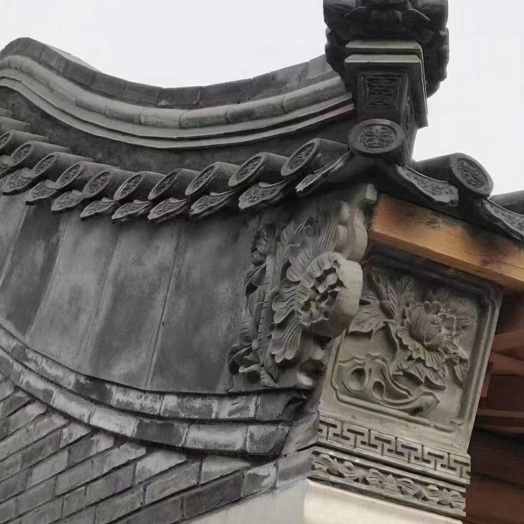 牡丹博风头砖雕挂件 中式庭院四合院街门楼房檐两侧对副装饰浮雕