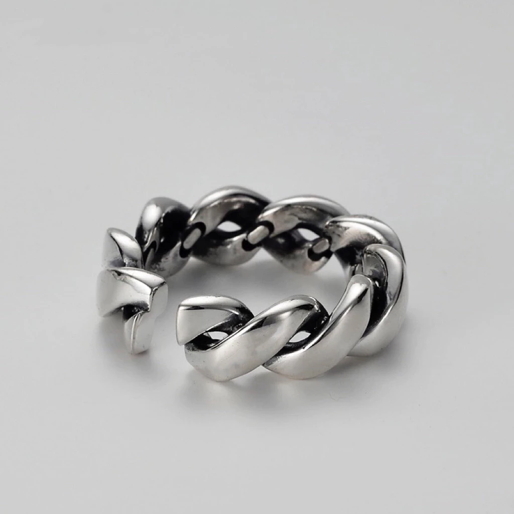 925银戒指 手工时尚百搭编织小众简约个性做旧情侣潮流冷淡风J073