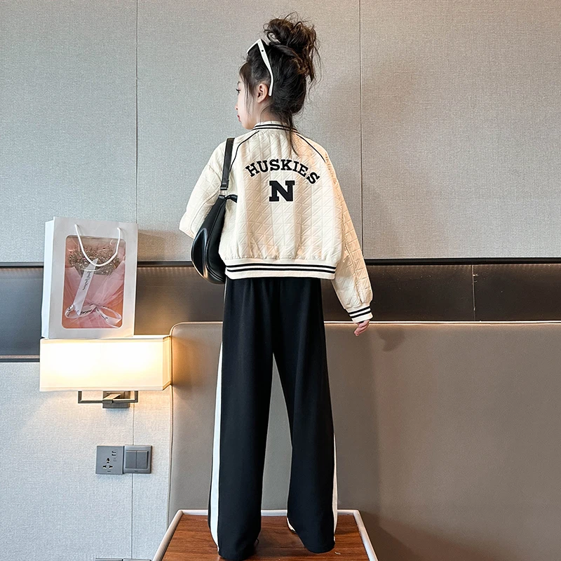 外套春秋款2024新款时髦洋气儿童秋季女大童秋装短款棒球套装服潮