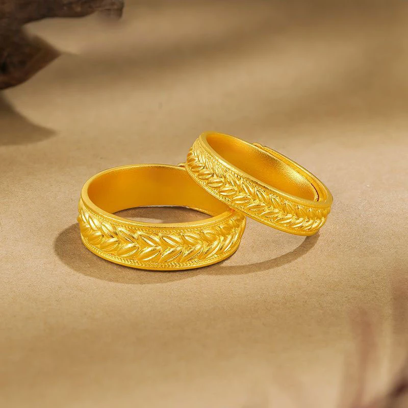 铜合金戒指 新款金色麦穗戒指高级感轻奢小众古法可调节情侣对戒