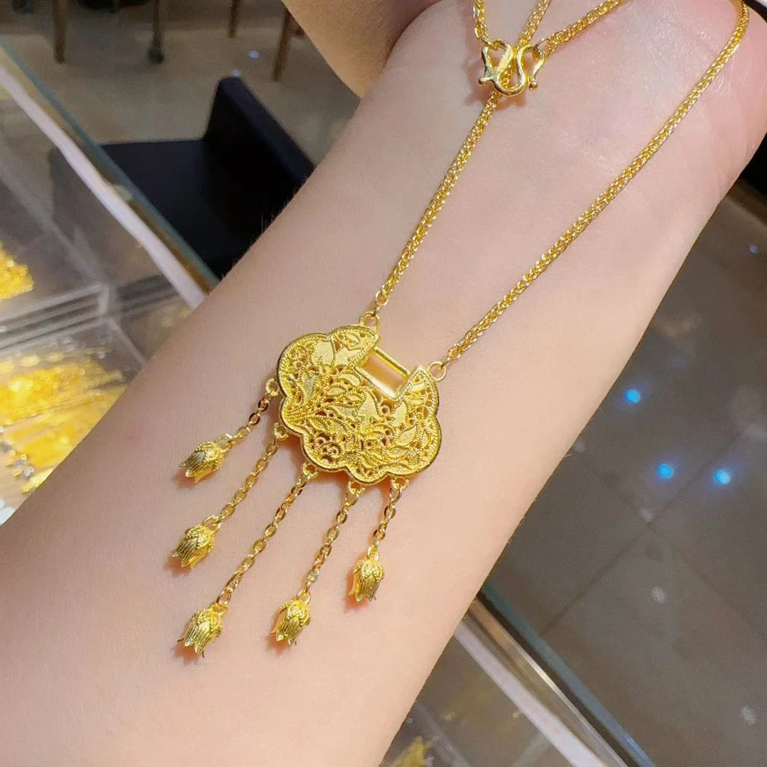 铜合金项链 2024新款古法铃兰花锁项链女复古宫廷百搭轻奢高级感