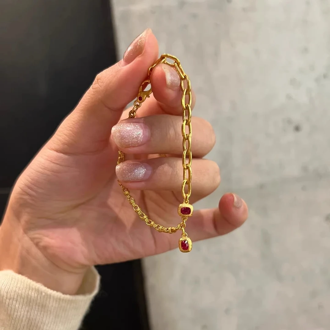 铜合金手链 中古时尚百搭烧蓝手链女款小众高级感复古显白送女友