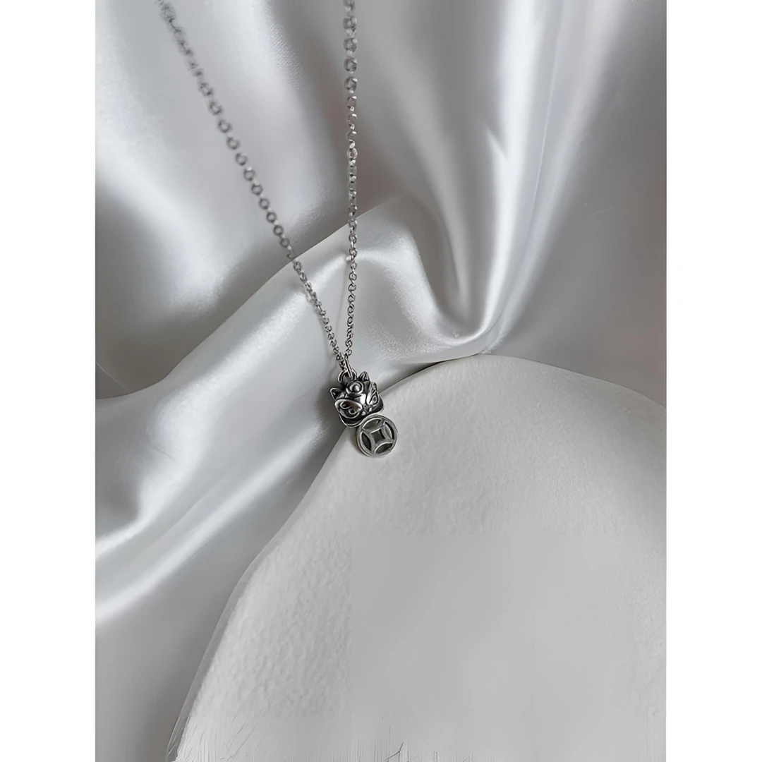 铜合金项链 复古国风醒狮吊坠女款吉祥神兽锁骨链精致小众高级感