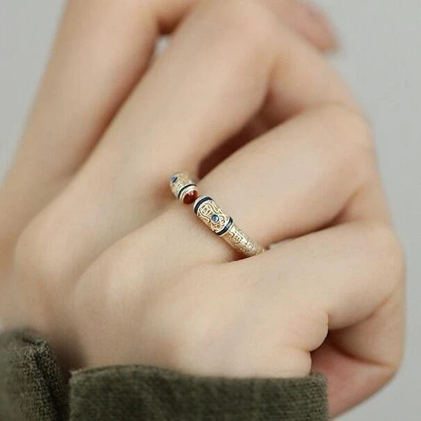 铜合金戒指 古法花丝镂空戒指国风藏式小众设计感指环轻奢高级感