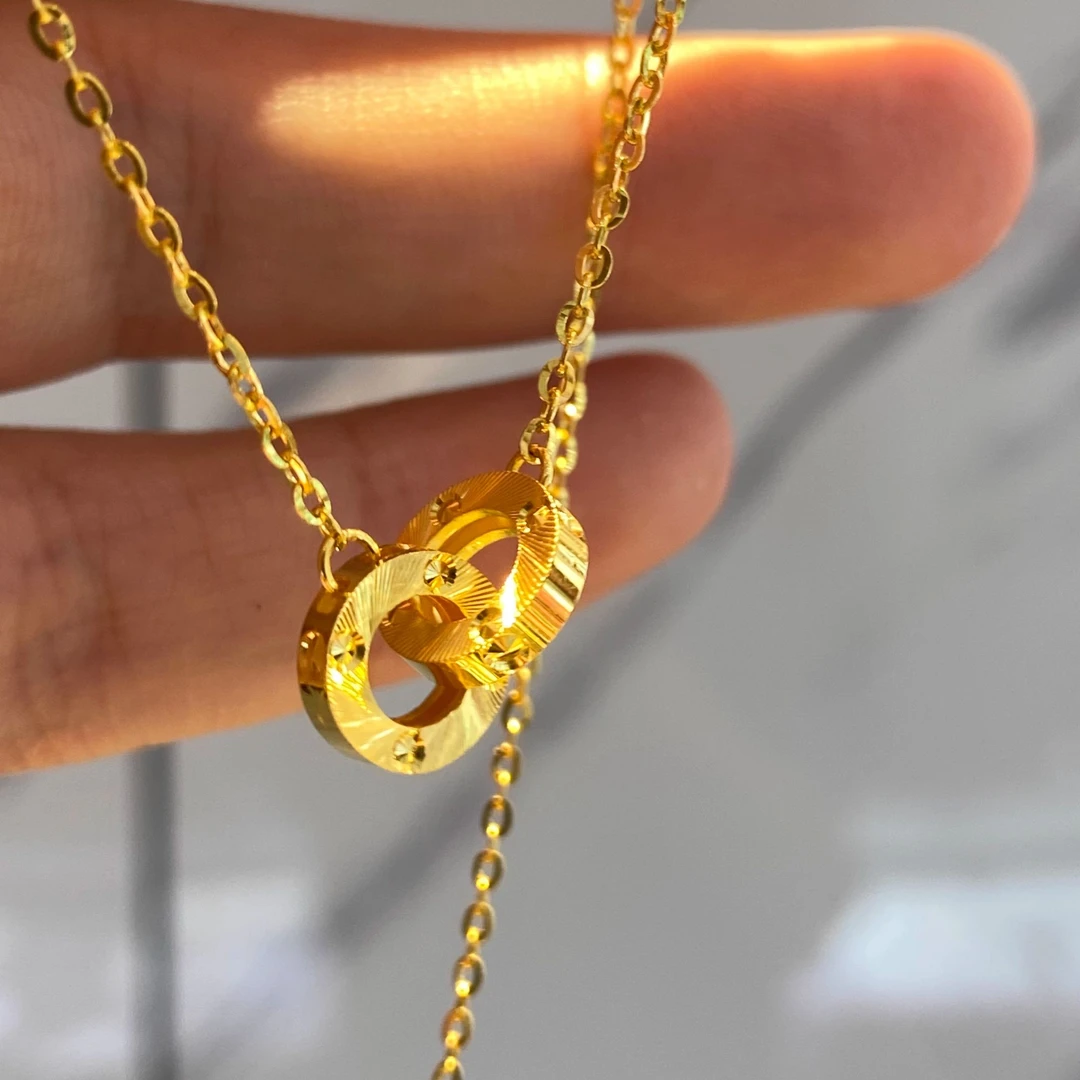 铜合金项链 双环金色项链环环相扣锁骨链时尚百搭新款饰品高颜值