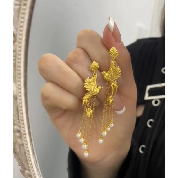 铜合金耳饰 国潮新中式喜上眉梢飞鸟流苏耳钉女小众高级感高颜值