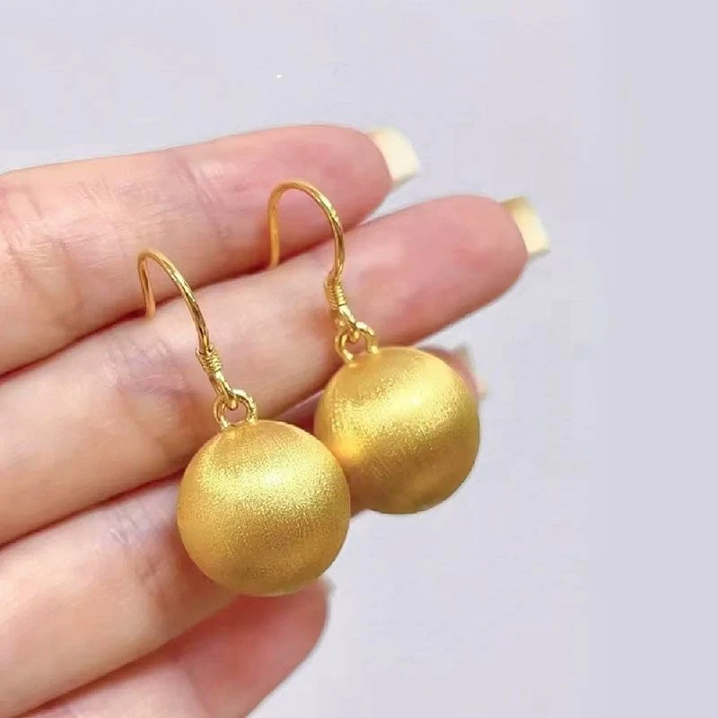 铜合金耳饰 有球必应金色耳饰拉丝球弯钩时尚ins风大金球耳坠耳钉
