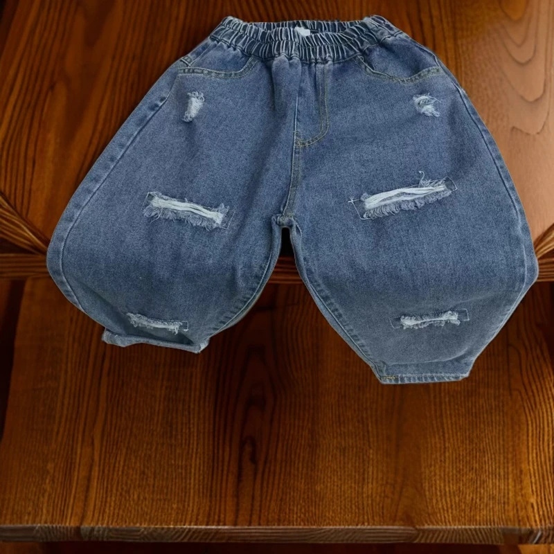 咪果儿童春秋时尚破洞无弹牛仔长裤