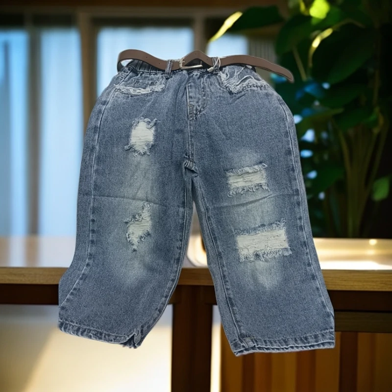 2024可可西米2316秋款无弹破洞牛仔长裤