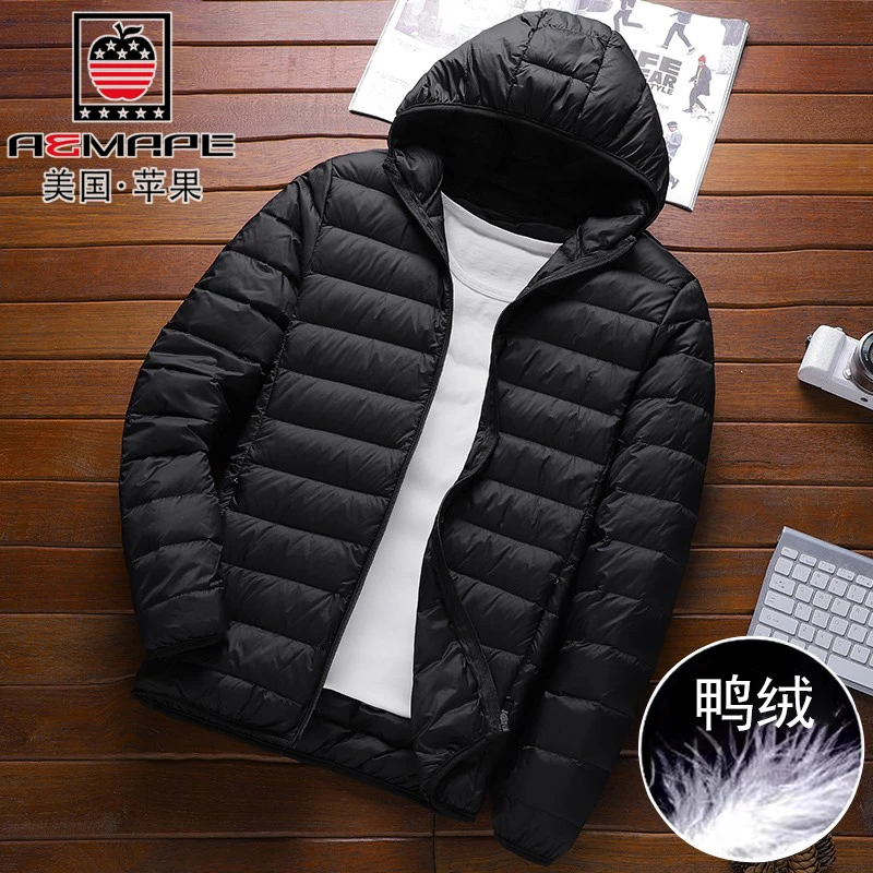 美国苹果秋冬季运动外套男2025新款薄款白鸭绒短款轻便轻薄羽绒服