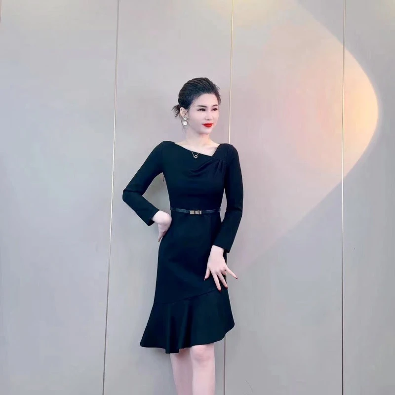 丹丹严选】秋冬新款时尚气质收腰遮肉女装连衣裙-1209-7