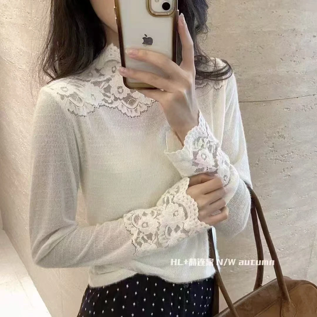 Z Z · Studio8526 软糯亲肤舒适上衣百搭蕾丝拼接貂绒半高领内搭