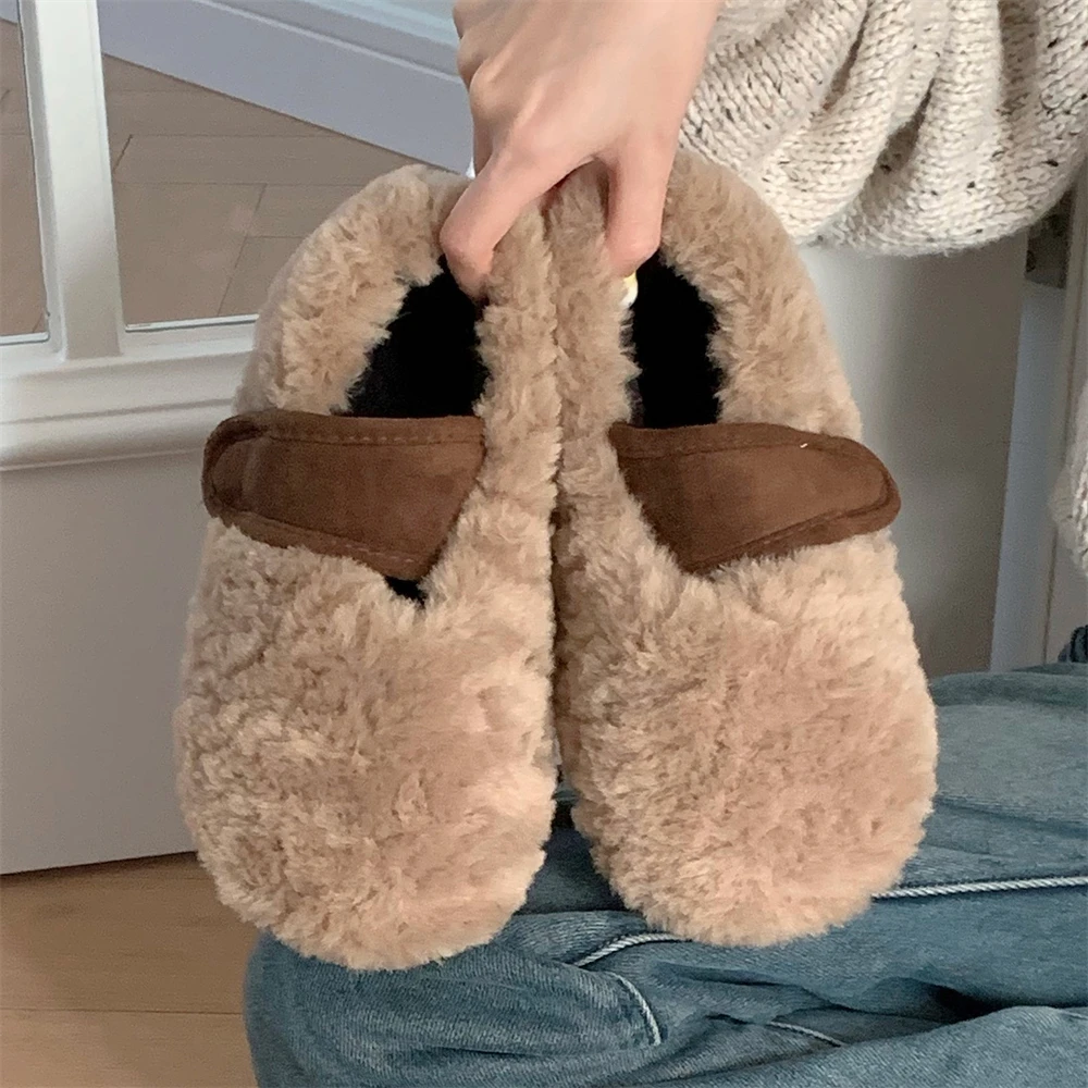 细细条 秋冬女士毛绒保暖豆豆鞋棉鞋软底防滑韩系软底学生毛毛鞋