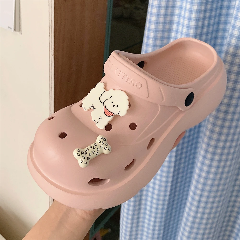 细细条 ins趣味狗狗时尚百搭软底防滑洞洞鞋女士少女心沙滩凉拖鞋