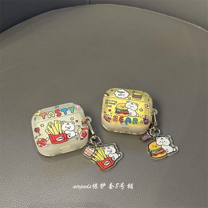 ins趣味可爱小熊薯条汉堡适用airpods pro1代耳机套苹果蓝牙2代3