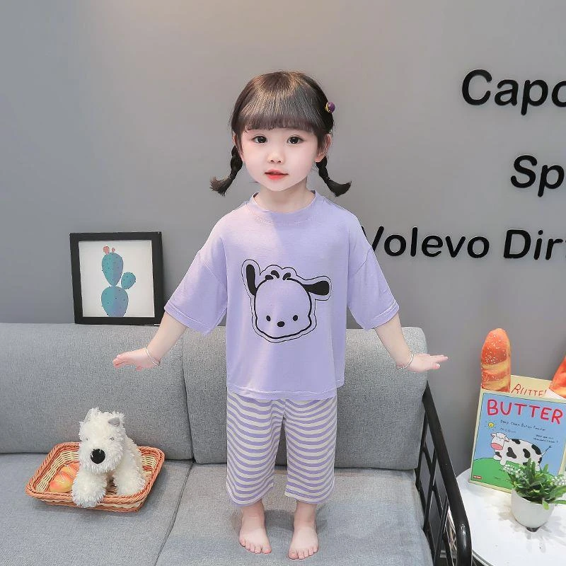 儿童空调服套装夏季洋气薄款短袖冰丝宝宝女孩子莫代尔分体家居服